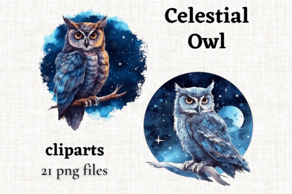 Celestial Owl Watercolor Illustrations for Crafters