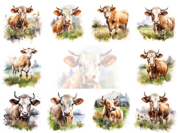 Cute Cow Watercolor Clipart: Editorial Illustrations Review