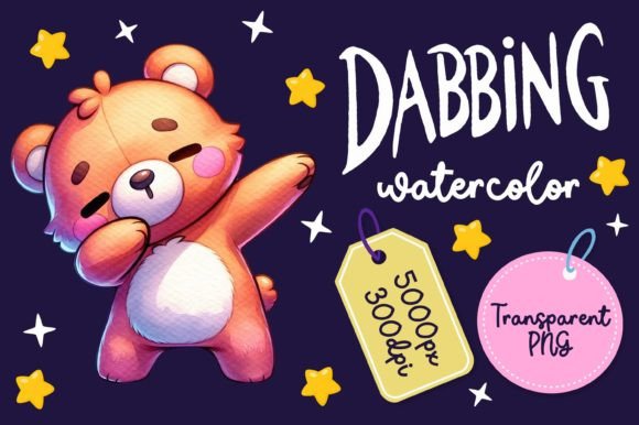 Cute Dabbing Bear Watercolor in Illustrations