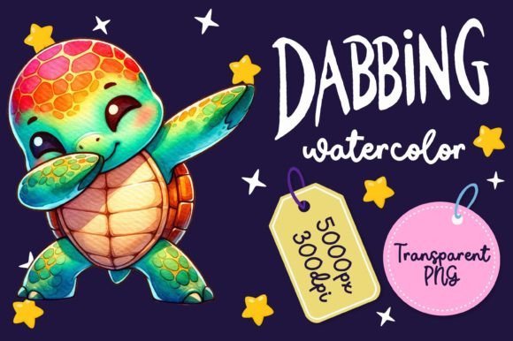 Cute Dabbing Turtle Watercolor in Illustrations