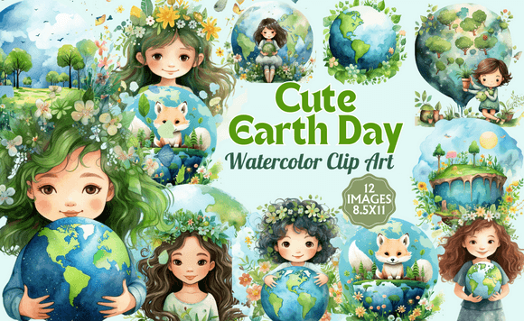 Cute Earth Day Watercolor Clip Art: Illustrations Review