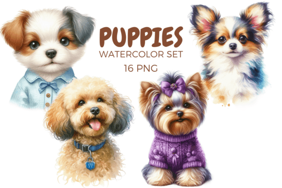 Dog Watercolor Clipart: Cute Puppies Illustrations