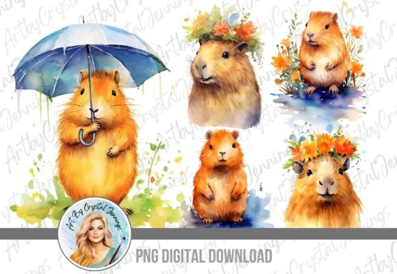Floral Capybara Watercolor PNG for Illustrations