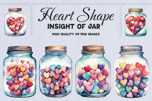 Hand Drawn Watercolor Valentines Jar Illustrations