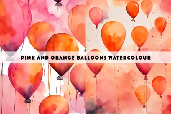 Pink and Orange Balloons Watercolour Duo Illustrations