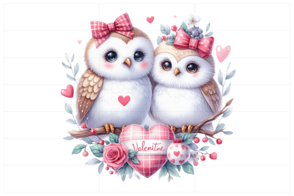 Valentine Watercolor Couple Owl Clipart Illustrations