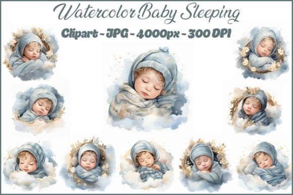 Watercolor Baby Sleeping Illustrations: JPG Clipart Review