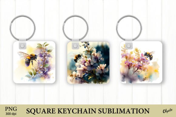 Watercolor Bee Keychain PNG: Illustrations for Branding