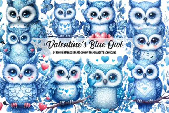 Watercolor Blue Owl Clipart in Brand Illustrations