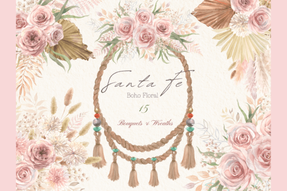 Watercolor Boho Bouquets Wreaths PNG Illustrations