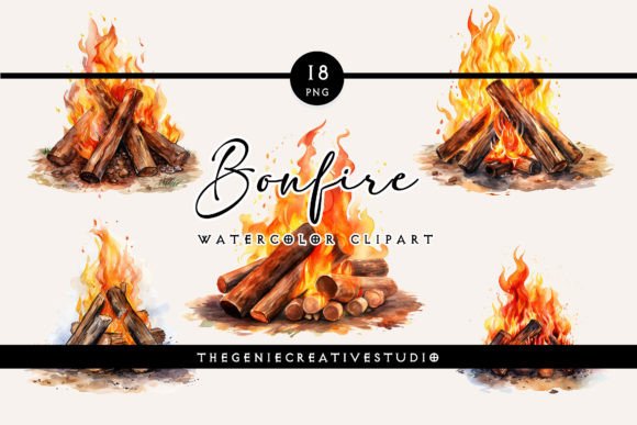 Watercolor Bonfire PNG Clipart for Brand Illustrations