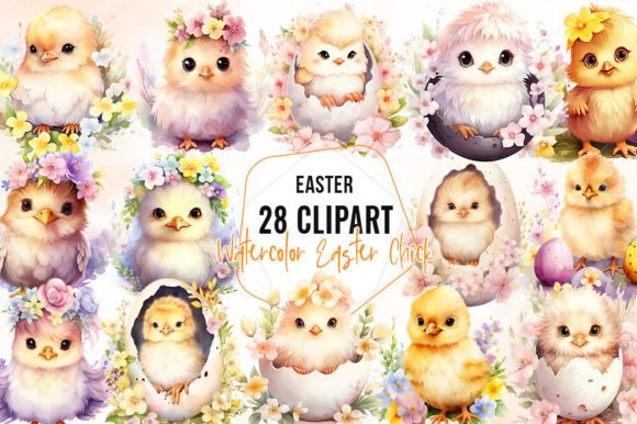 Watercolor Floral Easter Chick Illustrations Review