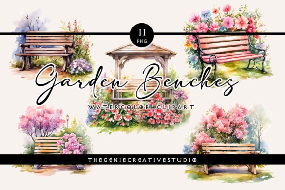 Watercolor Garden Benches PNG Clipart Illustrations