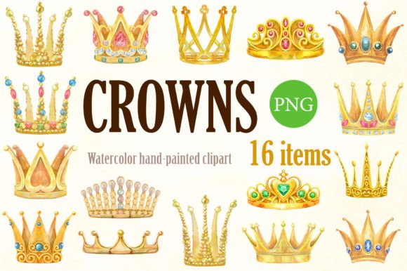 Watercolor Golden Crowns Illustrations for Branding