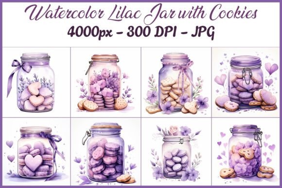 Watercolor Lilac Jar with Cookies - JPG Illustrations Review