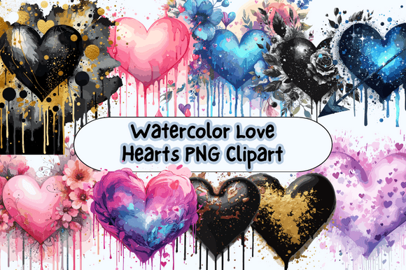 Watercolor Love Hearts PNG Clipart: Illustrations for Branding