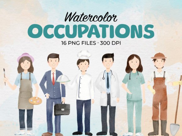 Watercolor Occupation Character Illustrations for Crafters