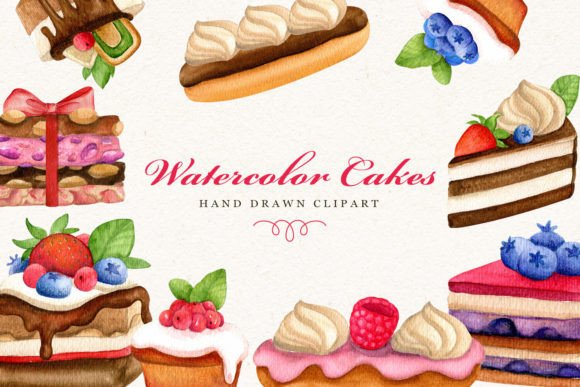 Watercolor Pastry Set Illustrations for Local Branding