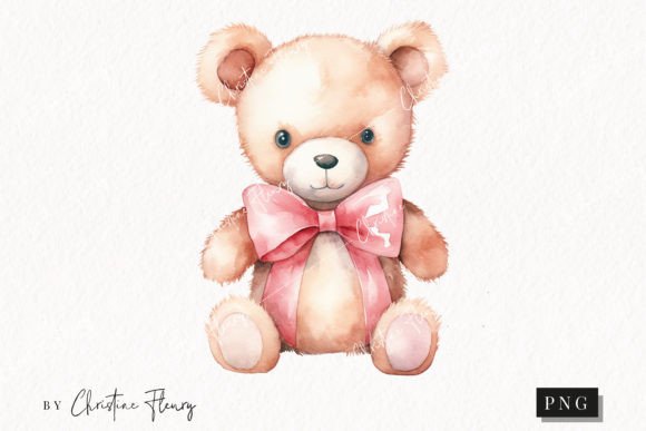 Watercolor Pink Teddy Bear Clipart in Illustrations