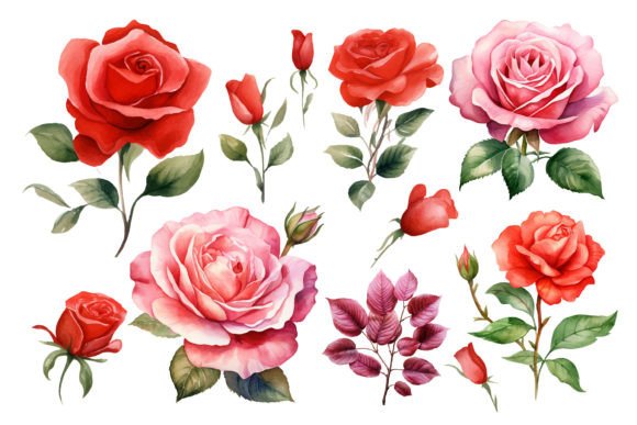 Watercolor Red Roses Illustrations for Branding