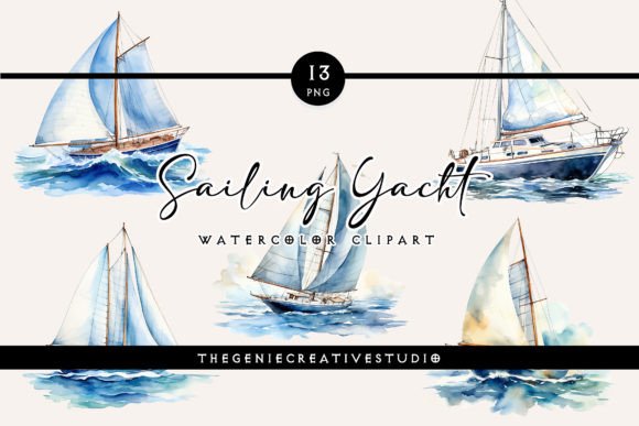 Watercolor Sailing Yacht PNG Clipart for Illustrations