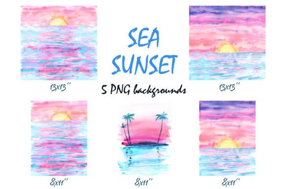 Watercolor Sea Sunset Illustrations for Editorial Design