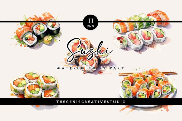 Watercolor Sushi PNG Clipart for Illustrations