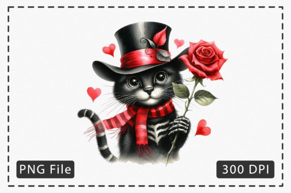 Watercolor Valentine Black Cat PNG: Illustrations Review
