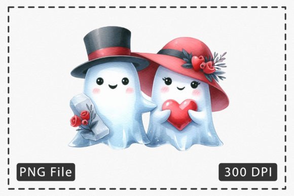 Watercolor Valentine Cute Ghost Illustrations