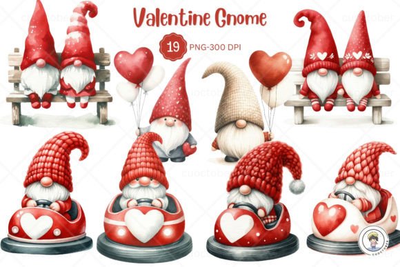 Watercolor Valentine Cute Gnome Clipart Illustrations