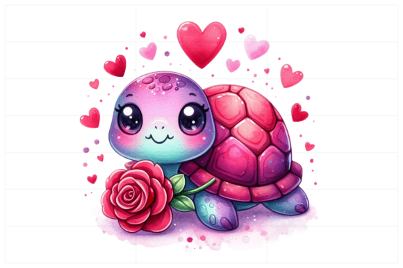 Watercolor Valentine Turtle Illustrations for Crafters