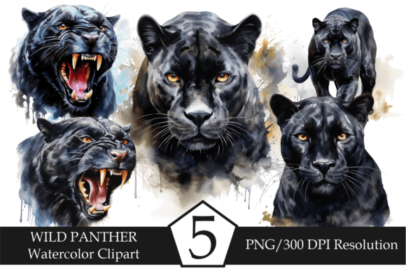 Watercolor Wild Panther Illustrations for Branding