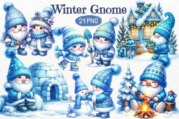 Winter Gnome Watercolor Illustrations for Editorial Design